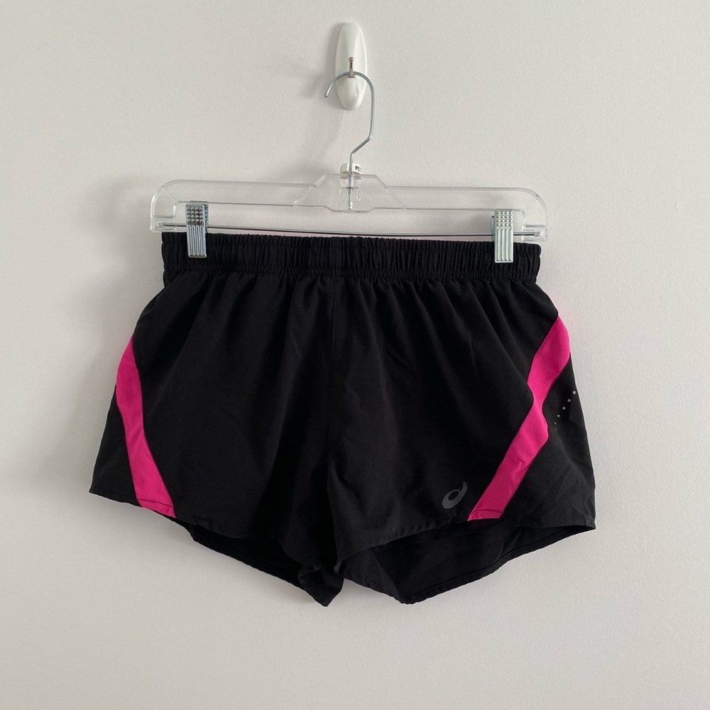 Asics Black Athletic Shorts with Pink Accents